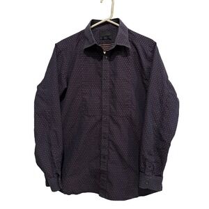 Diesel Black Gold Mens Button Down Shirt Navy Dot Print Long Sleeve Size 52